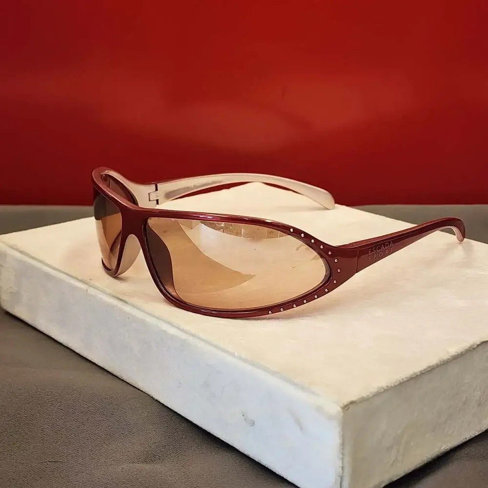 Escada Sport Red Wrap Around Rhinestone Studded Sunglasses